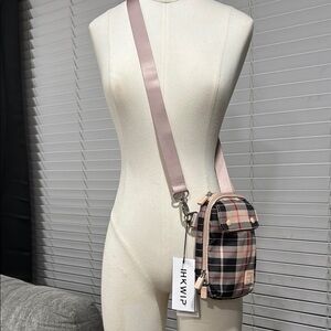 NWT IHKWIP The Everyday Crossbody Compact Pink Plaid Bag with Strap